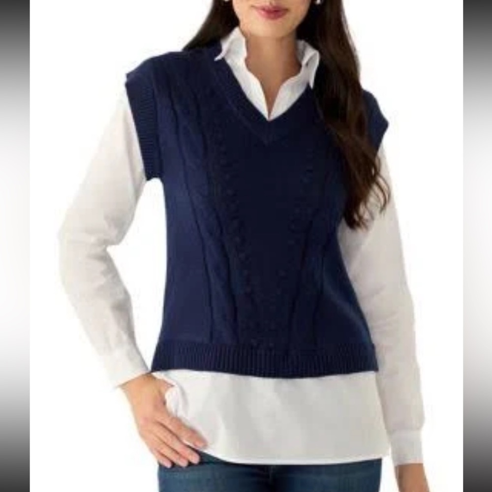 Philosophy Navy Knit Vest‎ with White Undershirt